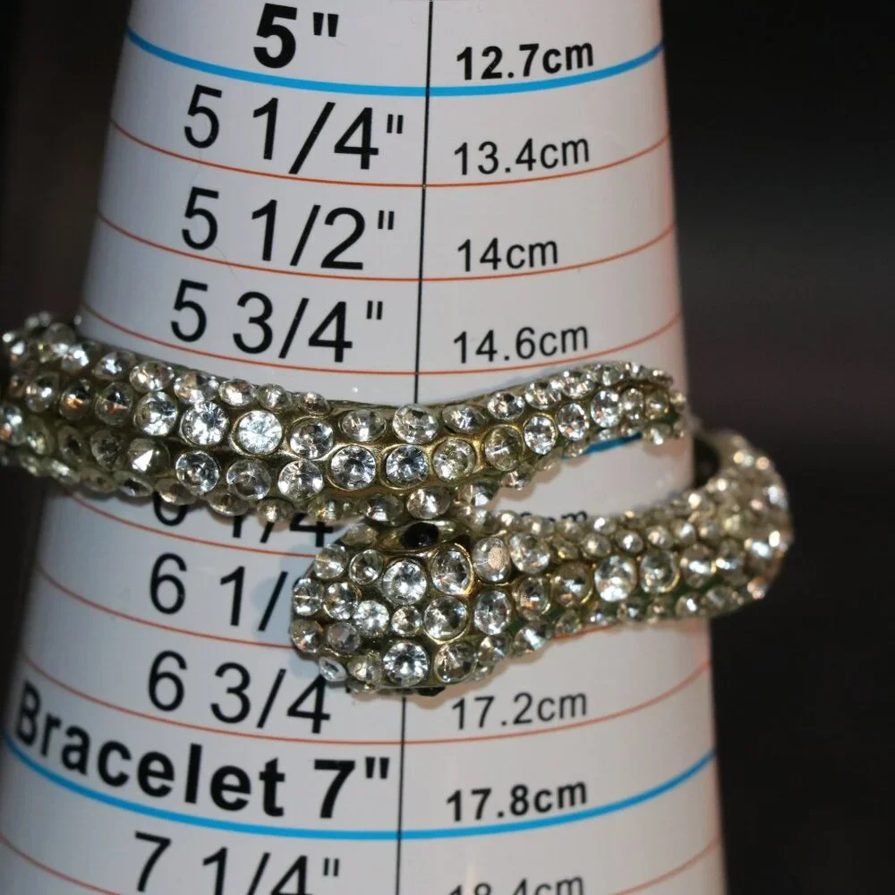Silver Tone Rhinestone Studded Snake Bangle Bracelet - Picture 5 of 5